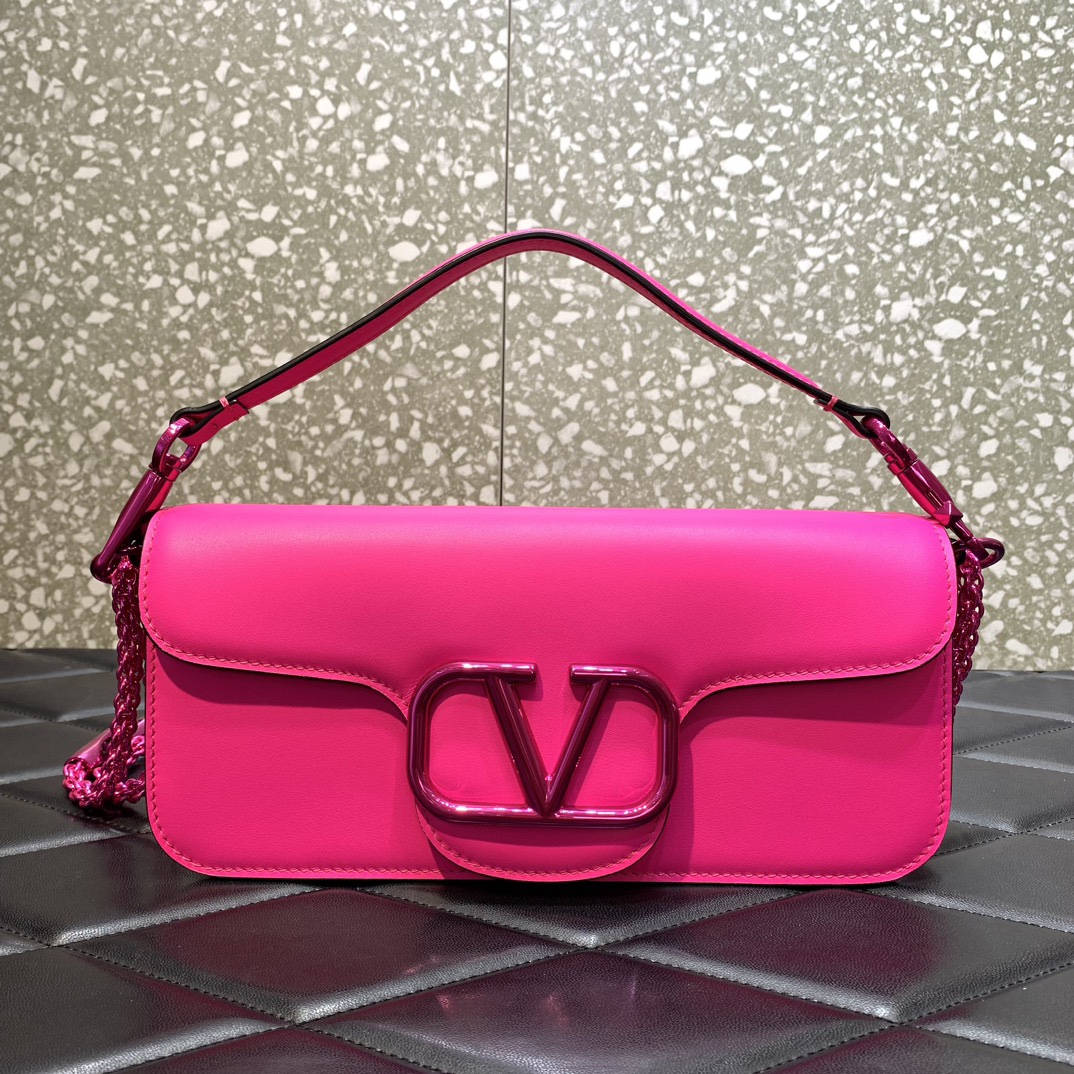 Valentino Garavani Loco Shoulder Bag in Rose Pink Calfskin Leather